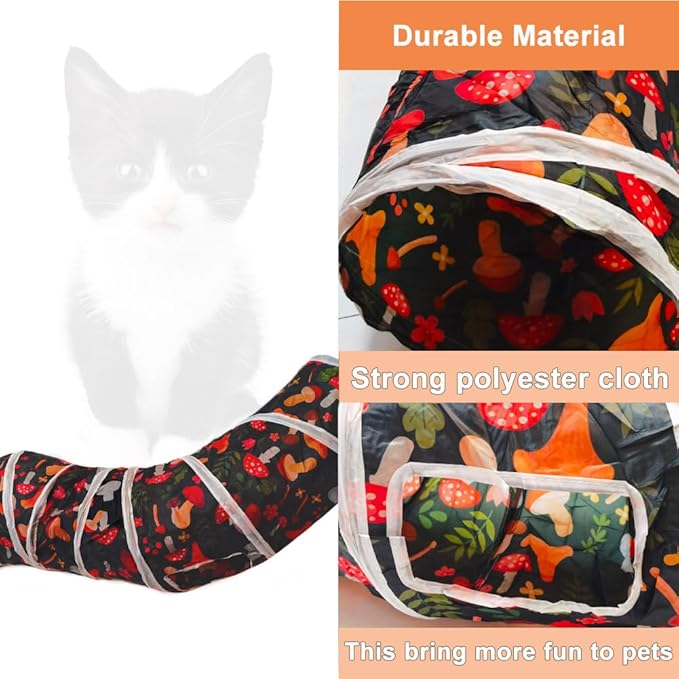 Cat Tunnel Tube Toys，Tunnels for Indoor Cats, Collapsible Interactive Toy with Balls for Rabbits, Kittens, Ferrets, Puppy (S - 2 Way Mushroom)