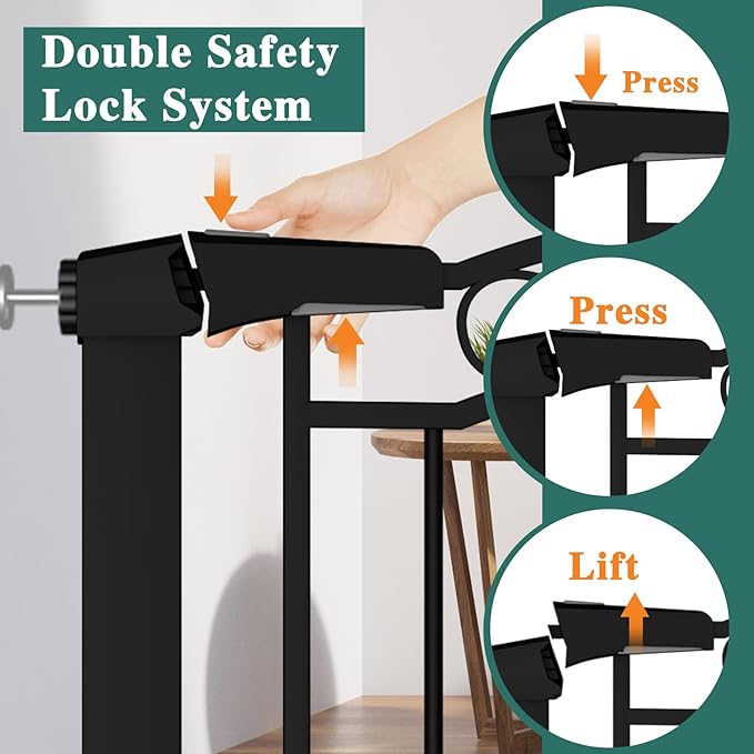 Fairy Baby 57.1"-59.8" Extra Wide Baby Gates with Door, 58 59 Inches Child Gate for Todder Kids, Metal Pressure Mounted Pet Dog Gate, Walk Thru Safety Gate for Doorway Stairs, Black