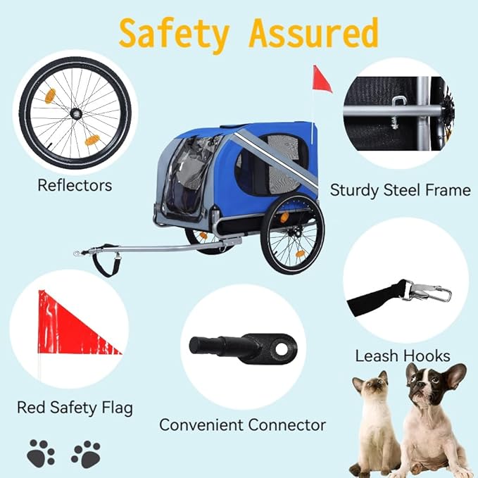 Large Dog Bike Trailer, All-Terrain Pet Carrier, Cargo Carrier, Durable Steel Frame for Travel, Cycling, Outdoor Adventures