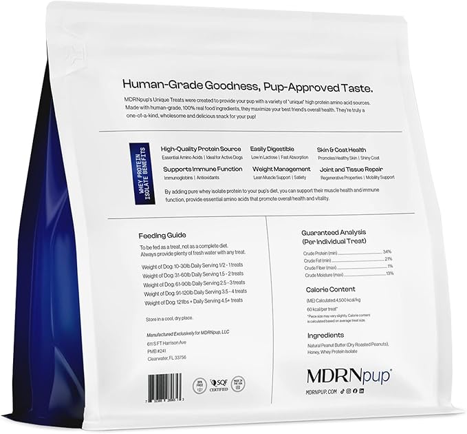 MDRNpup® Unique Dog Treats, Human Grade and All-Natural, Only Three Ingredients, High Protein - Amino Acids, Nothing Artificial, Soft Baked in The USA (13.2 Ounce, Whey Isolate Protein)