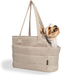 Lightweight Dog Purse Carrier for Small Dogs Under 15 lbs, Puffy Quilted Pet Carrier Tote for Puppies with Safety Leash Clip, Women's Hands-Free Dog Carrier Bag for Travel/Shopping (Brown)