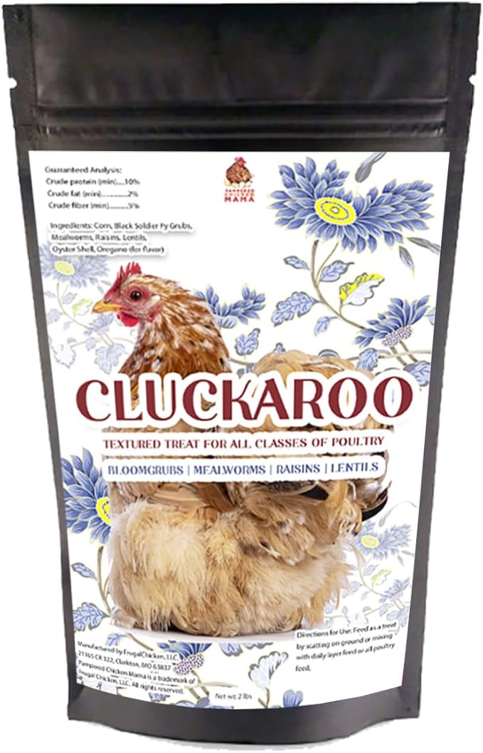 Pampered Chicken Mama Herbal Dried Black Soldier Fly Larvae Chicken Treats for Laying Hens: Chicken Feed, Chicken Scratch, Cracked Corn for Chickens, Mealworms, Raisins, Lentils| Cluckaroo (4 Pounds)