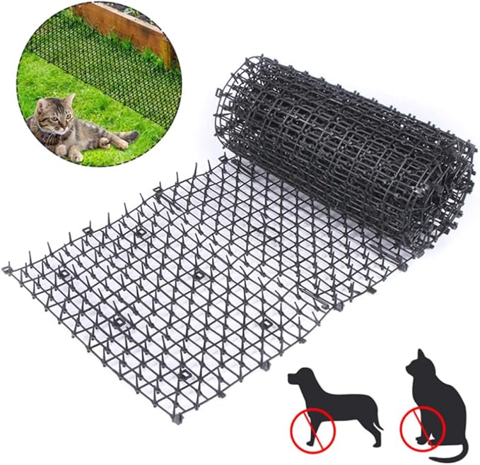 Cat Deterrent Mat Garden Cat Stopper Repellent Mat Flat Prickle Strip Dog Digging Deterrent for Indoor and Outdoor Black M