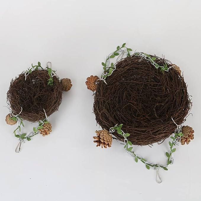 Natural Rattan Nest Small Medium Large Bird Swing for Parrot Parakeet Cockatiel Conure Cockatoo Macaw Amazon African Grey Lovebird Finch Canary Budgie Cage Perch Toy (Large)