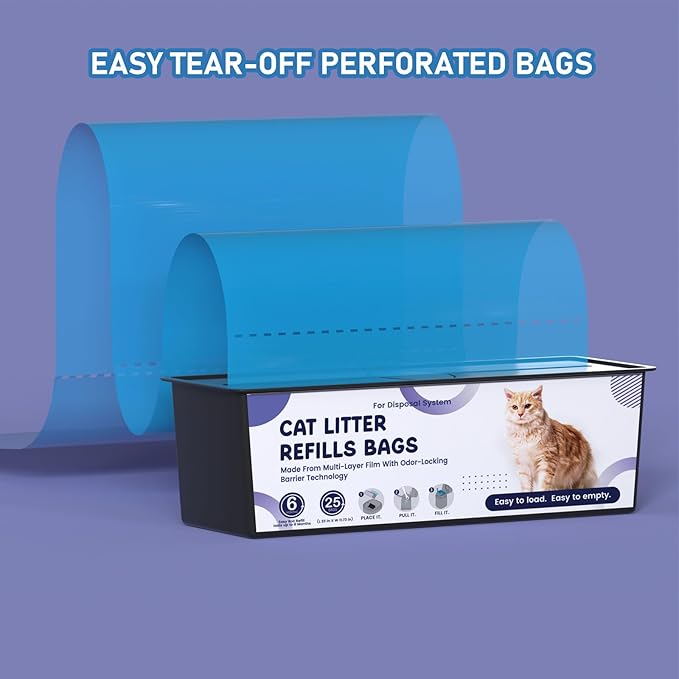 Cat Litter Easy Roll Refill Bags Cartridge Compatible with Litter Cat Genie Easy Roll Pail Refills, Odor Control, 3-Packs (75 Bags)