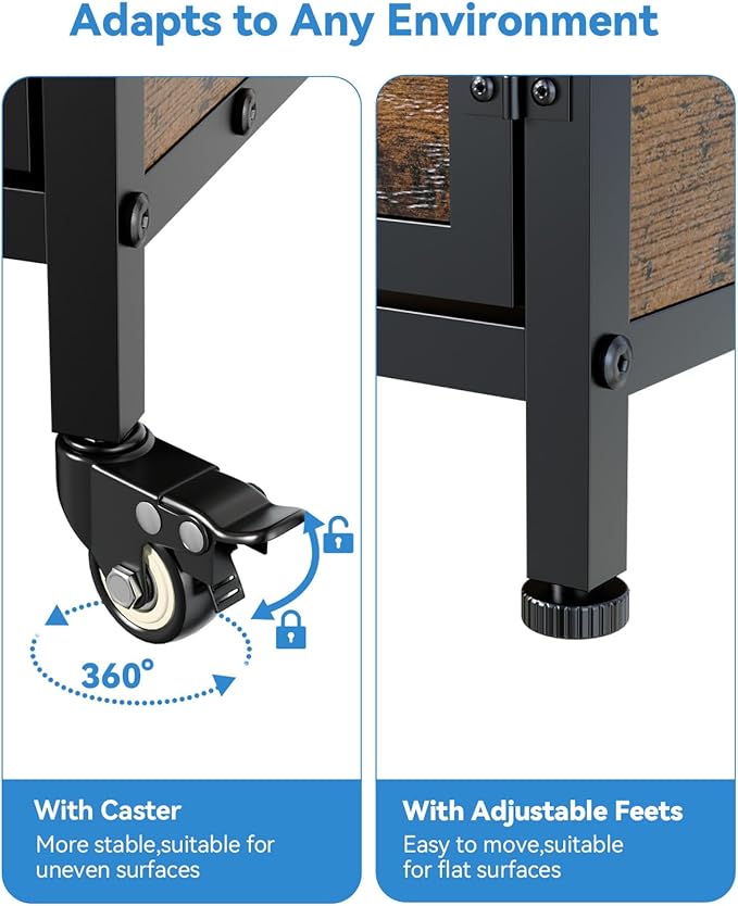 Petrova 39" Dog Crate Furniture for 1 Dogs, Heavy Duty Indoor Dog Kennel for Small/Medium Dogs, Wooden Dog Cage with 2 Storage Drawers, Charging Station, LED Light, Lockable Wheels, Brown