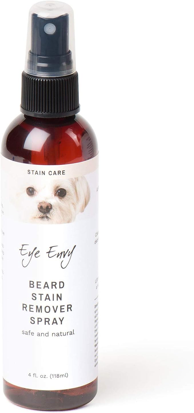 Eye Envy Beard Stain Remover Spray for Dogs/Cats. 100% Natural, Safe. Remove Stains from Drooling, Saliva, Food, Runoff from Tearing. Treats The Cause. Removes Odors. Keeps Dog Beards Clean. 4oz