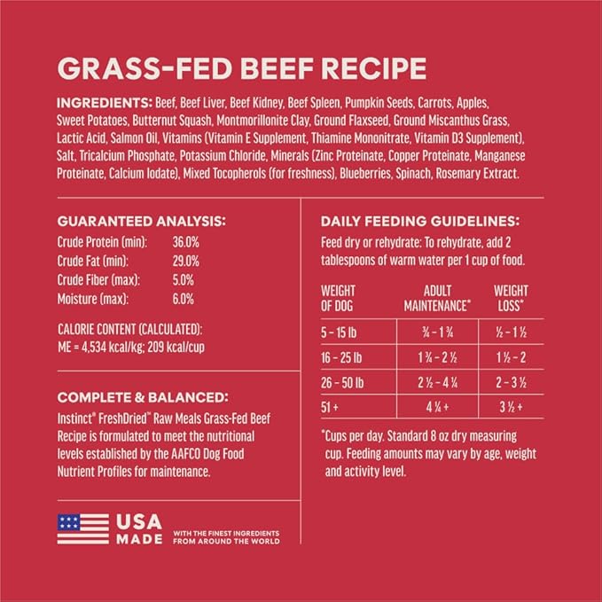Instinct Freeze-Dried Meals, FreshDried Bites, Natural Dog Food, Grain-Free - Grass-Fed Beef, 45 oz. Bag