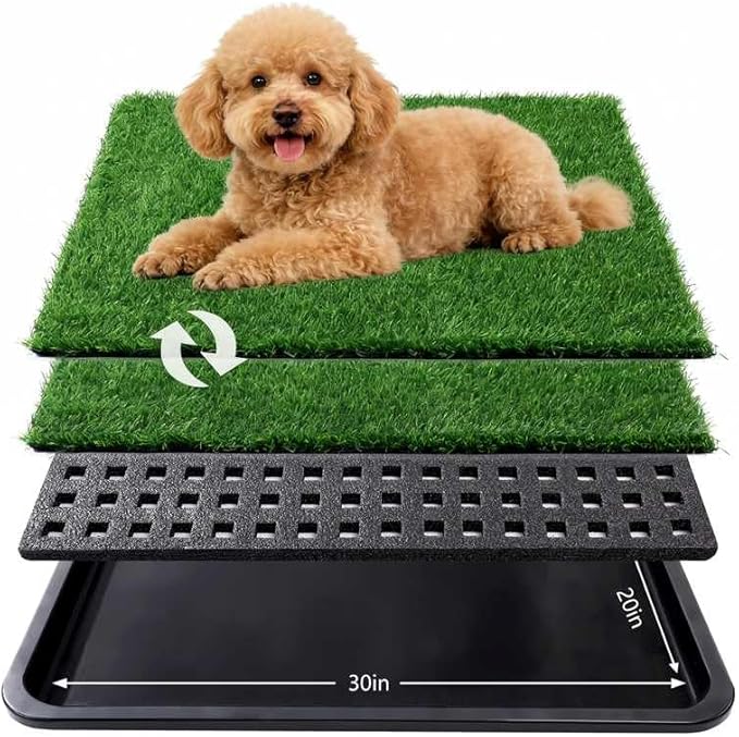 Dog Grass Pad with Tray,30x20 in Dogs Potty Tray with 2-Pack Upgraded Replacement Artificial Grass,Dog Litter Box for Pet Training,Indoor Portable Pottys Pet Toilet