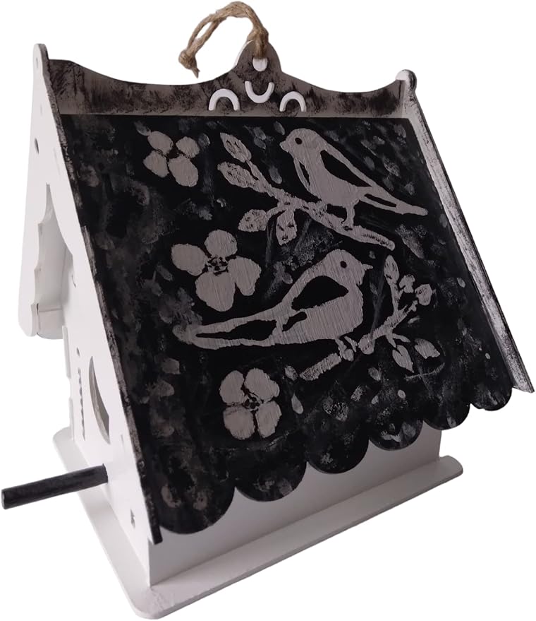 cida's unique birdhouse black-white INDOOR home decor hand painted, material WOODEN MDF