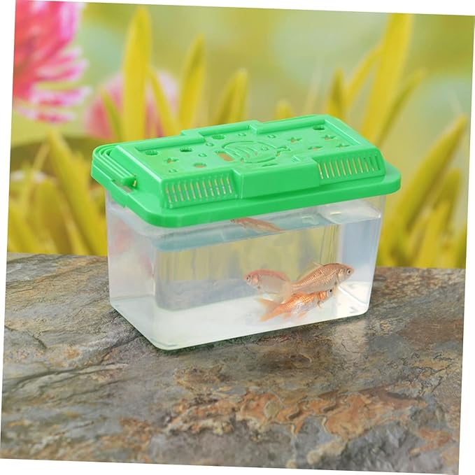 Plastic AquariumTurtle Fish Tank Clear Container Hamster Tank Portable Fish Gecko Habitat Portable Tortoise Terrarium Turtle Habitat, 7.1 X 4.3 X 4.3 Inches, Random Lid Color
