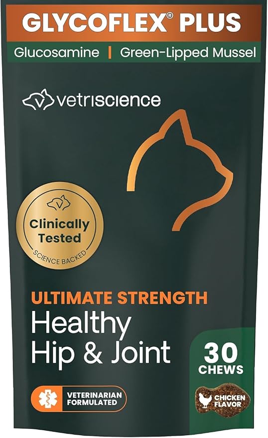 VetriScience Ultimate Strength Healthy Hip & Joint Chews, GlycoFlex Glucosamine, Chondroitin and Green-Lipped Mussel Joint Supplement for Cats, Soothe Joint Discomfort, Chicken, 30 Count