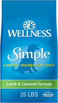 Wellness Simple Limited Ingredient Diet Adult Dry Dog Food, Wholesome Grain Kibble, Sensitive Stomach, Skin & Coat Support, Natural, Chicken Free, Lamb and Oatmeal Recipe, 26 lb Bag