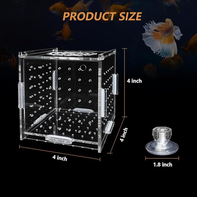 GKPONSX Acrylic Fish Breeding Box, Transparent Fish Isolation Box Hatchery Incubator with Suction Cups for Aquarium Fish Tank Guppy Shrimp Clownfish African Cichlids (4 * 4 * 4inch)