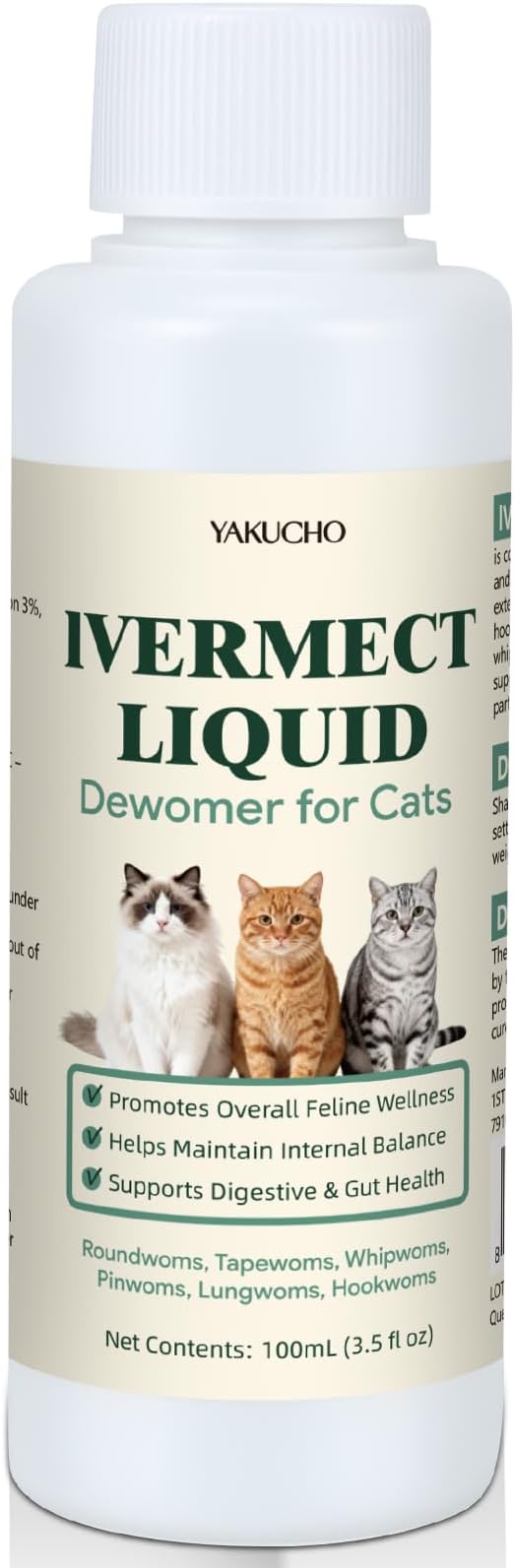 Yakucho lvermect for Cat, Dewomax Liquid Digestive Support, Broad Spectrum Gut Balance Formula for Kittens & Adult Cats – Supports Internal Cleanse & Natural Wellness – 3.5 oz (100ml)