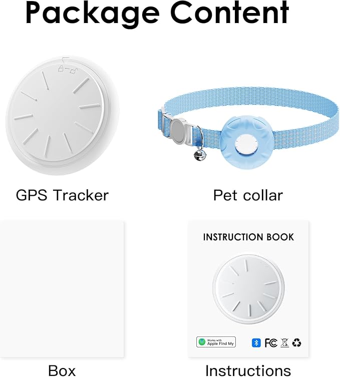 Cat Tracker, GPS Tracker Compatible with Apple Find My App(Only iOS), Waterproof Cat Tracker Collar with Bell and Safety Elastic Buckle, No Monthly Fee, Pet Trackers for Vehicles, Pets, Kids,Blue