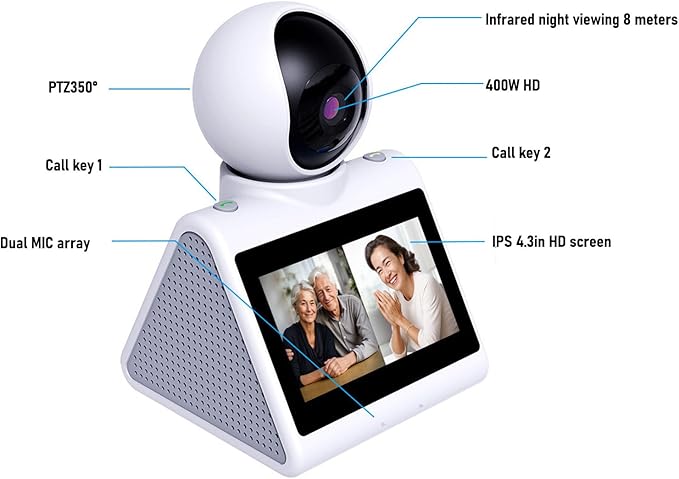 Two Way Video Calling Camera with 4.3 HD Screen, 1080P 2MP Indoor Home Nanny Camera Baby Elder Dog Pet Camera with AI Voice Function, Smart Security Camera Monitor