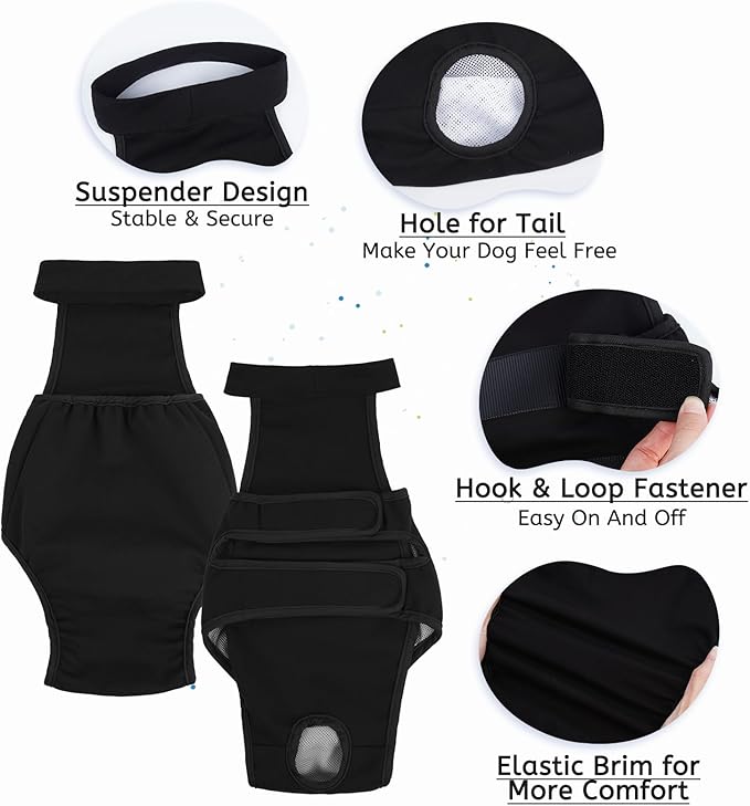 Dog Diapers Female Reusable Washable Period Diaper with Suspender,Adjustable Dog Panties Anti-Harassment, Doggie Diapers for Incontinence, Heat Cycles, or Senior Dogs（XS-XL