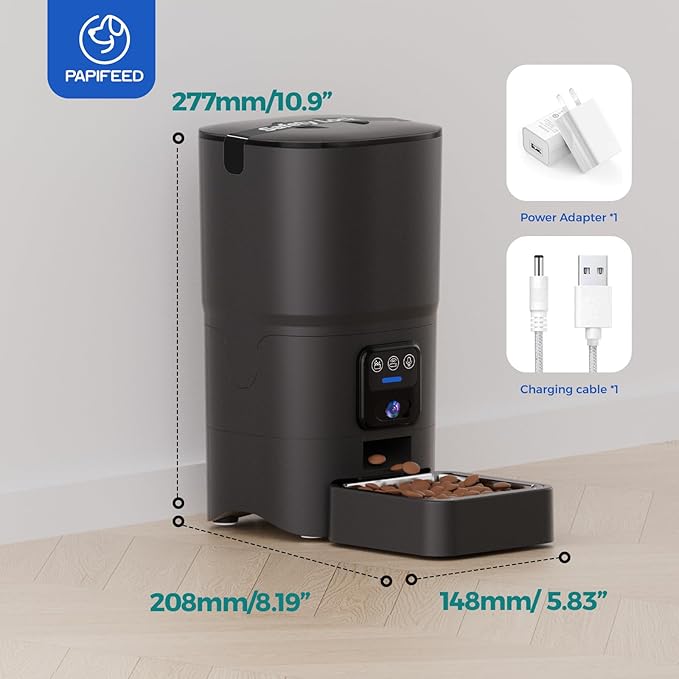 PAPIFEED Automatic Cat Feeder with Camera, 6L Smart WiFi Cat Food Dispenser for Dry Food, Scheduled Feeding You Can Rely On, 1080P HD Monitoring, App Control, Dual Power Backup