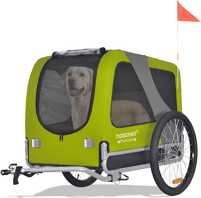 DOGGYHUT® Premium Large Pet Bike Trailer for Medium or Large Dog, Up to 78 lbs,Dog Bicycle Carrier,Low Center of Gravity,Easy Folding Frame