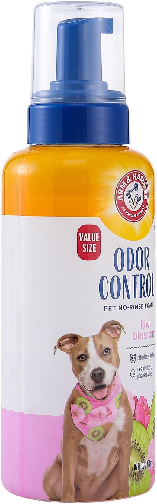 Arm & Hammer for Pets Odor Control Pet No-Rinse Foam with Baking Soda, Kiwi Blossom Scent, Best Odor Eliminating Foam for Dogs and Puppies; Waterless Dog Deodorizer, 16 Fl Oz