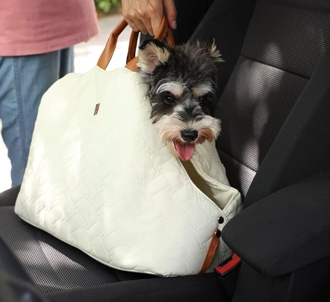 Small Dog Purse Bags,Dual Use,Car Safety Seat,Cats,Bed Light Woman Fashion Style Cozy Pet Kennels Bag Beige Lightweight Totes Beds for Pets Puppy Bed Outdoor(Cream Color)