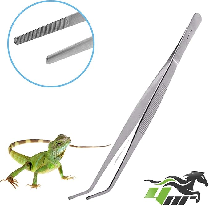 YNR Reptiles Feeding Tongs Tweezers Hospitals Aquarium Fish Tank Tools Aquatic Metal Stainless Steel (Curved, 11 Inches)