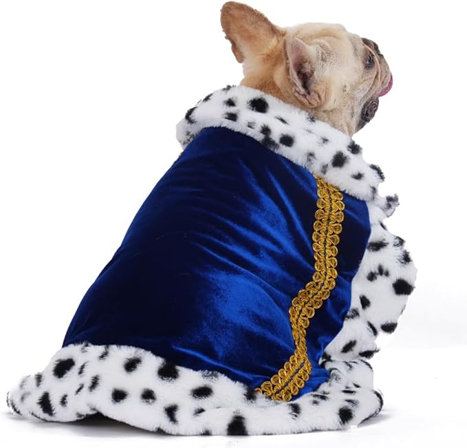 Lovelyshop pet Serial Lux Fur Blue Cat Dog Cloak for Halloween Costumes, King Queen Prince and Princess Cosplay-M/Oversize