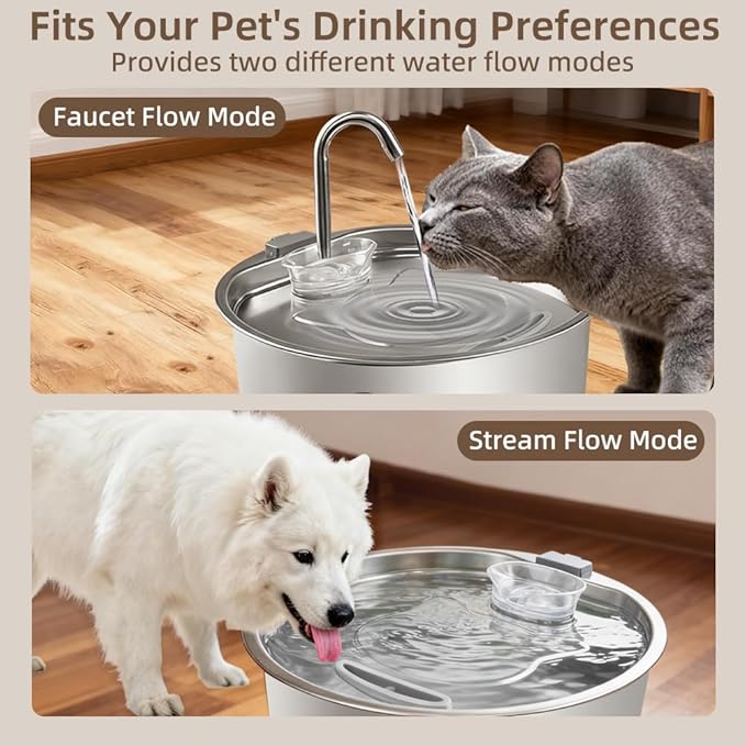Cat Water Fountain Stainless Steel,108oz/3.2L Cat Fountain for Drinking- Pet Water Fountain Inside，Super Quiet Automatic Dog Watering Dispenser Bowl，Pet Feeding & Watering Supplies Water Level Window