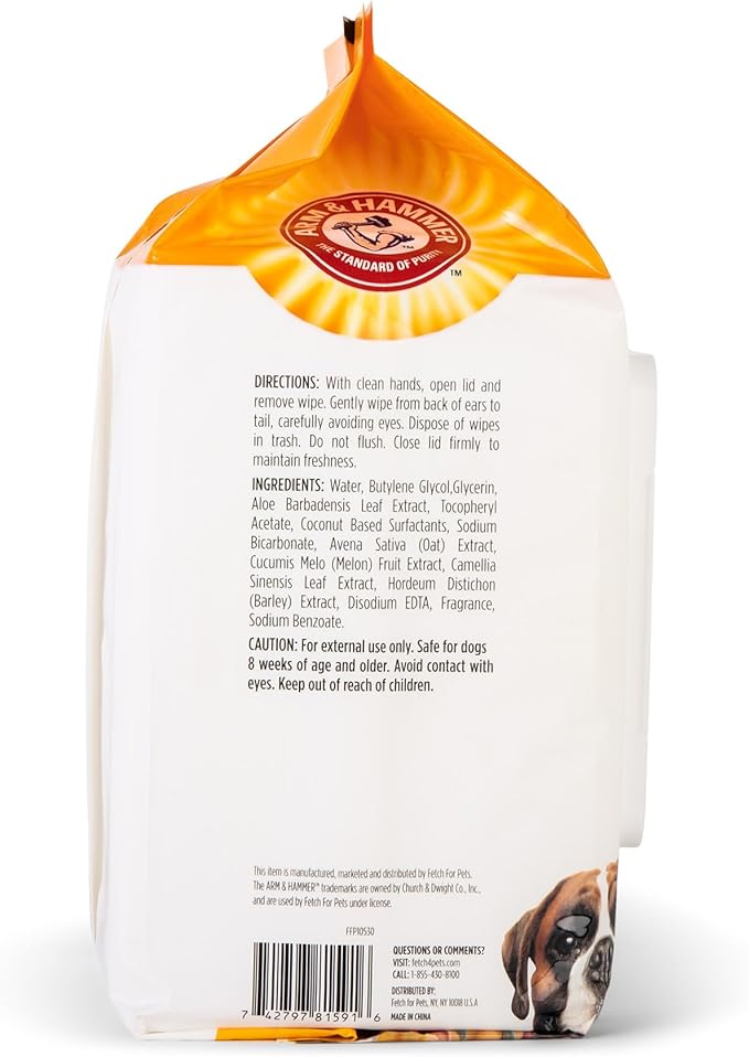 Arm & Hammer for Pets Heavy Duty Multipurpose Dog Wipes, Paw and Butt Wipes for Dogs to Help Clean Deodorize and Freshen Coat and Skin Between Baths, Mango Scent, 100 Count - 12 Pack