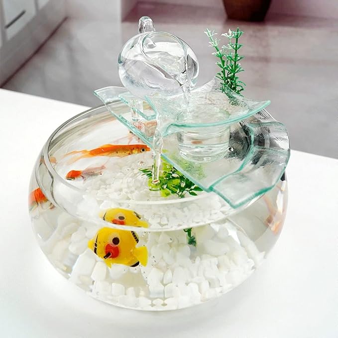 Aquarium Goldfish Bowl Fish Tank Goldfish Flowing Water Ornament Glass Mini Desktop Home Living Room Aquarium Starter Kits Fish Tank Decorations (Color : B)