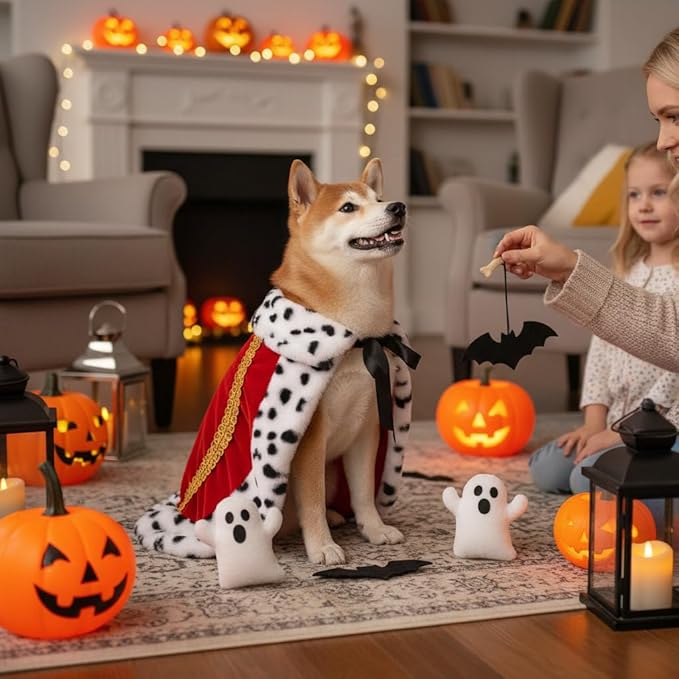 Lovelyshop pet Serial Lux Fur Red Cat Dog Cloak for Halloween Costumes, King Queen Prince and Princess Cosplay-M/Regular