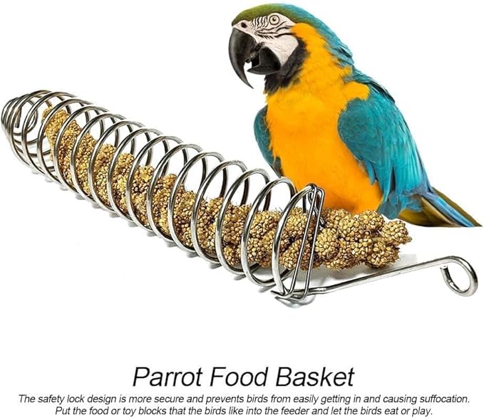 2PCS Bird Food Holder, Feeder Food Basket Tool Vegetable Fruit Feeder Stainless Steel Parrot Hanging Stainless Steel Cage Accessories for Parakeet Cockatiel