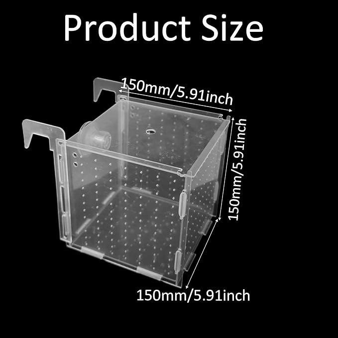 5.9 x 5.9 x 5.9 inch Acrylic Fish Breeding Box, Transparent Isolation Hatchery Incubator with Suction Cups for Guppy Shrimp Small Baby Fishes Aquarium Nursery Tank