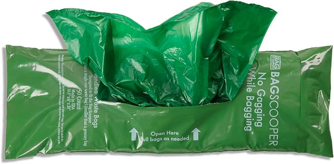 Large Dog Waste Bag Refill Pack, 50 Count with easy-tie long handles, unscented, custom fit for Bag Scooper pooper scooper
