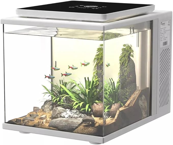 Maxspect Pico Cube Desktop Wi-Fi Enabled 2 Gallon Smart Aquarium Kit - Includes LED Lights, Heater, Filtration & Media - White Finish