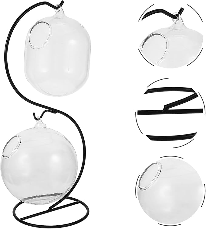 Cabilock Glass Vases 1 Set Desk Glass Hanging Fish Bowl Tank Mini Table Aquarium Betta Fish Bowl Clear Homes with Iron Stand Water Planting Vase for Office Home Decor B Cylinder Vases