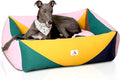 Washable Rectangle Dog Bed with Removable Cover, Color-Block Gingham Cotton Large Dog Sofa, Durable Breathable Scratch Resistant Pet Bed, Large