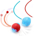 Interactive Cat Toys Ball, 2 Pcs Automatic Moving Cats Toy with Elastic Mesh Bell Tail, Rechargeable Cat Ball for Bored Indoor Adult Cats, Energetic-cat (Red+Blue)