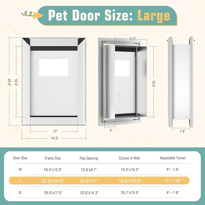 Large Dog Door for Wall, Heavy Duty Pet Door with All Aluminum, Sliding Lock Panel Doggy Door for Exterior Wall,for Pets Up to 110 lbs.