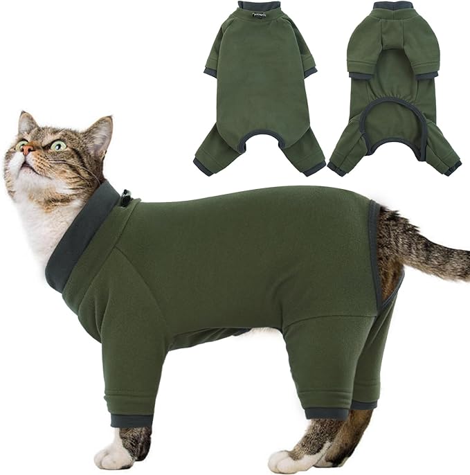 Sticky Cat Clothes Stretchy, Sphynx Hairless Sweater & Pajamas for Cats only, Soft Cat Onesie for Cats After Surgery Female Male & Hair Loss Prevention, Green XL