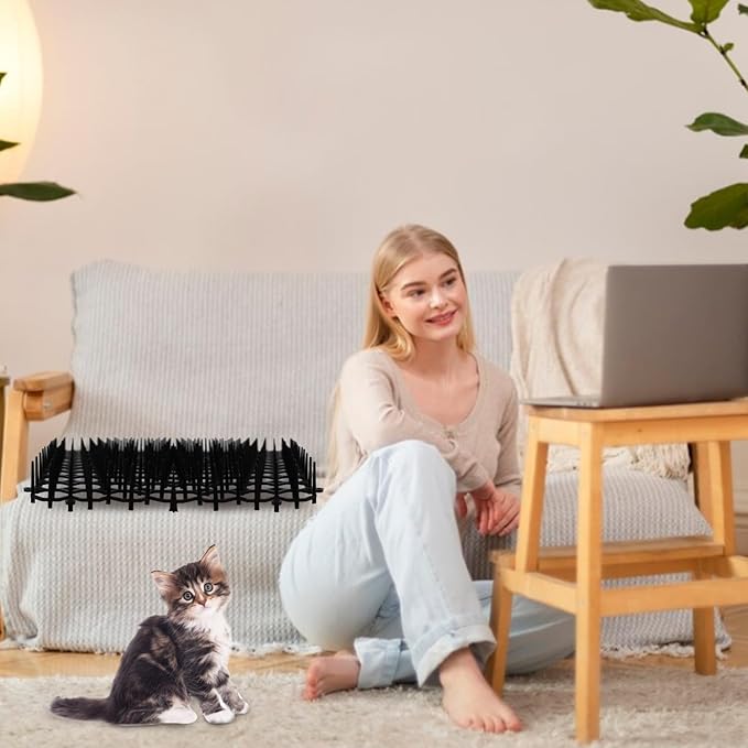 Cat Fecal Mat Sets, Cat Deterrent Mat with Nails Perfect for Garden Animal Barrier, Scat Mat for Cats with Spikes(10 Pack, 12 x 16 Inch, Black)