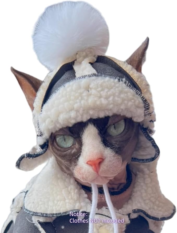 Cat Hats for Cats Only, Warm Cat‘s Beret Hat with Ear Holes, Pilot Cap Tiny Pets Party Costume, Cat Headwear Mini Hat SnugFit Sliding Toggles for Best Fit (Grey, Small (4-9.9 lbs))