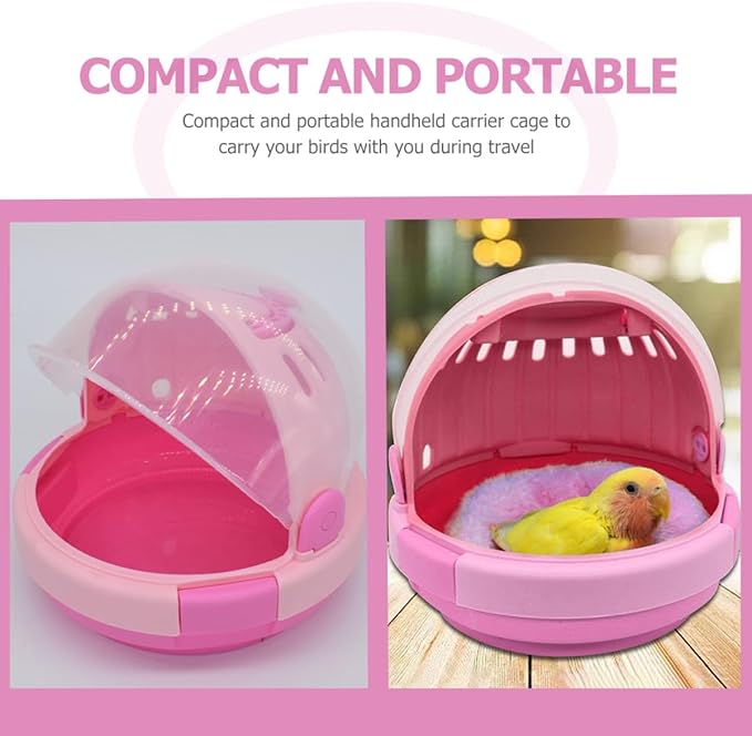 Kisangel Portable Bird Travel Cage with Handheld Pink Space Capsule Design and Cushioned Mat, Small Parrot Carrier Suitable for Budgerigars and Young Birds Outdoors