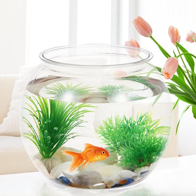 Mipcase 1.5 Gallon Clear Plastic Fish Bowl Round Desktop Aquarium Tank for Home Office Decor Small Ornamental Fishbowl
