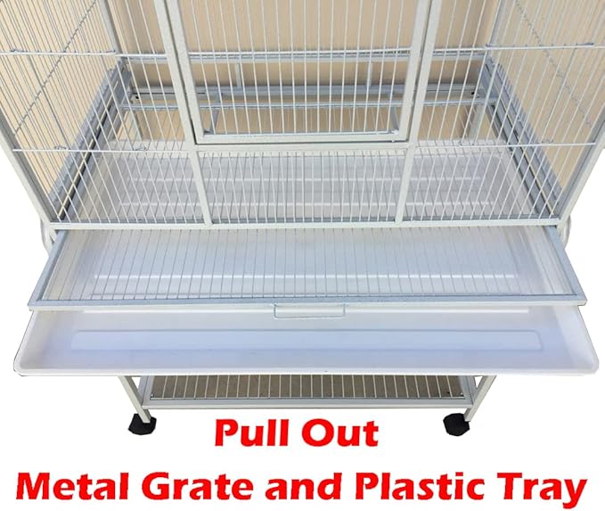 54" Extra Large Double Breeding Flight Bird Wrought Iron Double Parrot Bird Cage Slide Out Center Divider Side Nesting Doors Cockatiel Conure Removalbe Rolling Stand