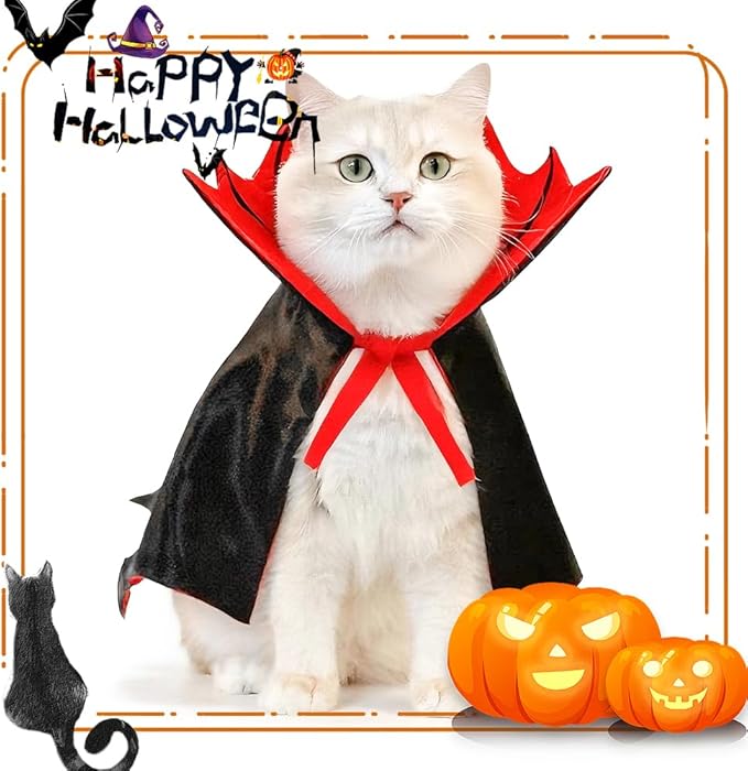 Cat Halloween Costume,Vampire Bat Wings Cape for Pets, Small Dog Halloween Costumes for Trick-or-Treating, Cosplay, Parties & Photo Shoots (Red)