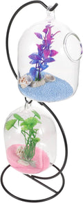 BESTOYARD Hanging Fish Tank with Stand 13In Desktop Aquarium Mini Betta Fish Bowl Tabletop Tank for Home Office Garden Decoration
