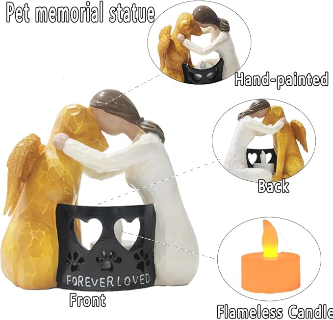 Dog Memorial Statue with Flickering Flameless Candle Sympathy Figurine Gift for Loss of Dog Remembrance