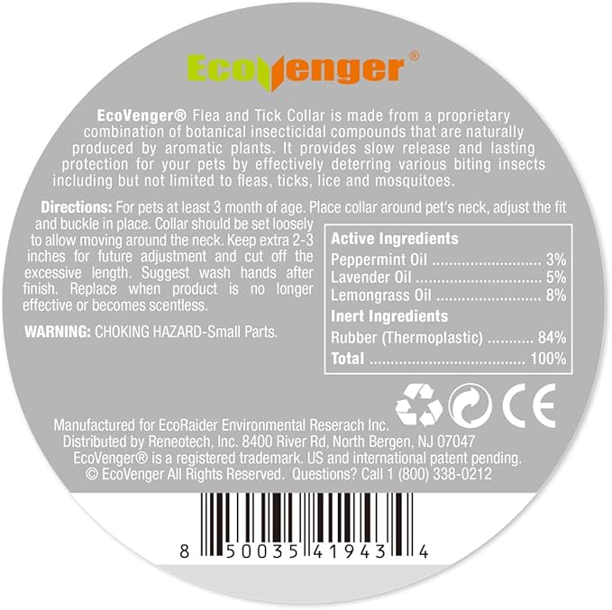 EcoVenger Flea Collars for Dogs & Cats - Flea & Tick Repellent 2-Pack White. Built-in Pant-Based Formula Strong Repellency Slow Release, Lasting Protection, Pleasant Aroma, Waterproof